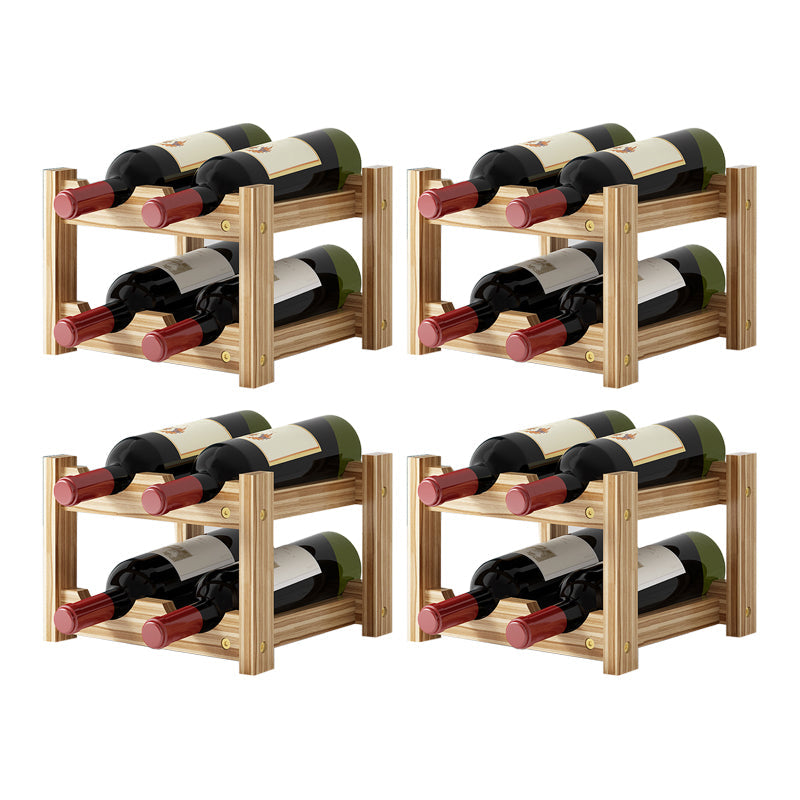 Modern Countertop Wine Bottle Holder Pine Bottle Wine Rack with Shelf 9.4"L x 8.8"W x 6.5"H Light Brown 4 Piece Set Clearhalo 'furn' 'furn_wine_racks' 'Furniture' 'Kitchen & Dining Furniture' 'Wine Racks' 'wine_racks' 6116033