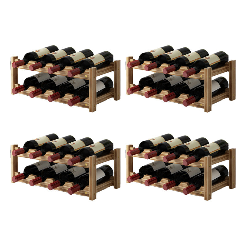 Modern Countertop Wine Bottle Holder Pine Bottle Wine Rack with Shelf 17.3"L x 8.8"W x 6.5"H Light Brown 4 Piece Set Clearhalo 'furn' 'furn_wine_racks' 'Furniture' 'Kitchen & Dining Furniture' 'Wine Racks' 'wine_racks' 6116053