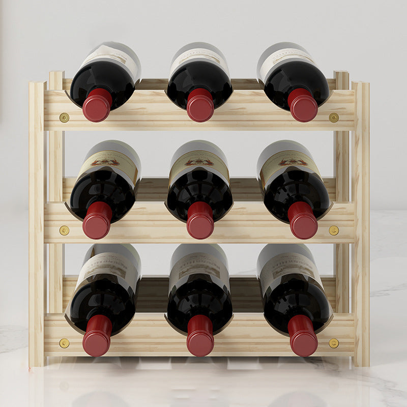 Modern Countertop Wine Bottle Holder Pine Bottle Wine Rack with Shelf 13.2"L x 8.8"W x 11"H Natural 1 Piece Clearhalo 'furn' 'furn_wine_racks' 'Furniture' 'Kitchen & Dining Furniture' 'Wine Racks' 'wine_racks' 6116072