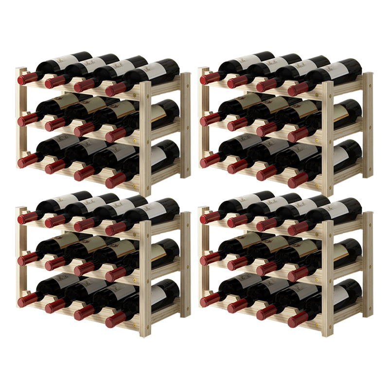 Modern Countertop Wine Bottle Holder Pine Bottle Wine Rack with Shelf 17.3"L x 8.8"W x 11"H Natural 4 Piece Set Clearhalo 'furn' 'furn_wine_racks' 'Furniture' 'Kitchen & Dining Furniture' 'Wine Racks' 'wine_racks' 6116080