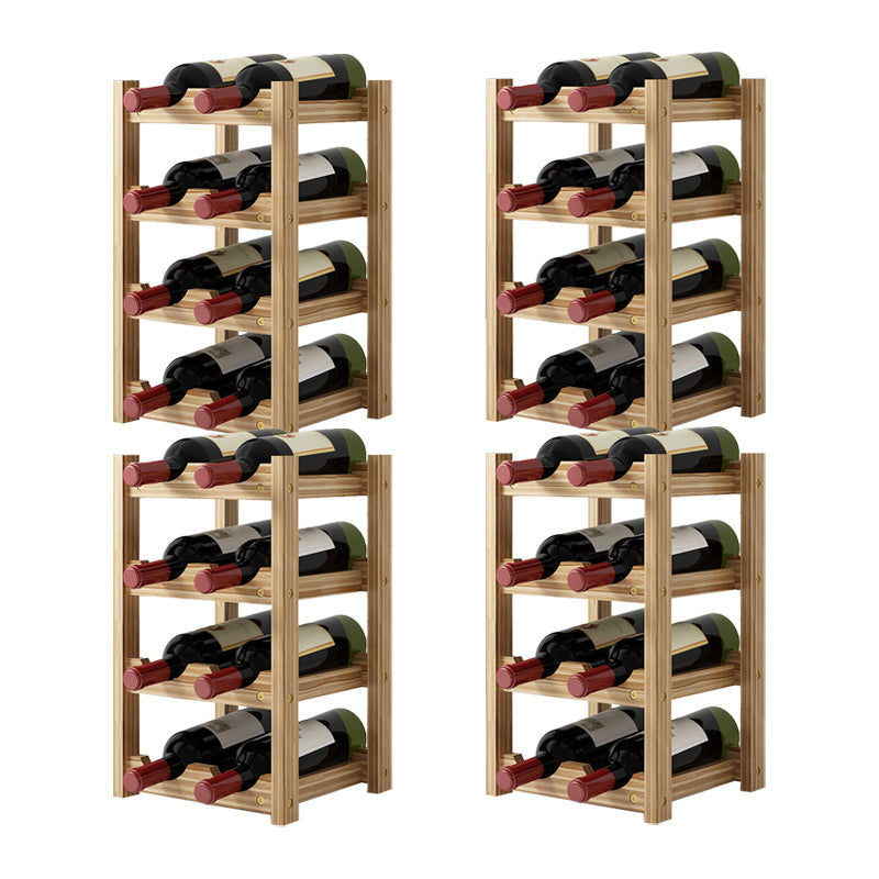 Modern Countertop Wine Bottle Holder Pine Bottle Wine Rack with Shelf 9.4"L x 8.8"W x 15.6"H Light Brown 4 Piece Set Clearhalo 'furn' 'furn_wine_racks' 'Furniture' 'Kitchen & Dining Furniture' 'Wine Racks' 'wine_racks' 6116089