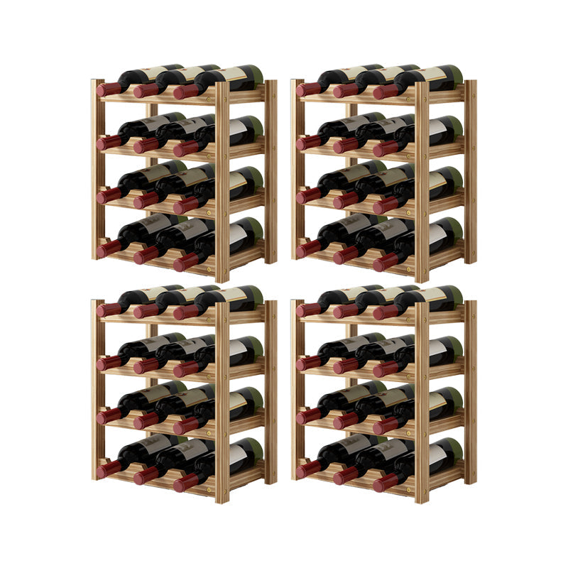Modern Countertop Wine Bottle Holder Pine Bottle Wine Rack with Shelf 13.2"L x 8.8"W x 15.6"H Light Brown 4 Piece Set Clearhalo 'furn' 'furn_wine_racks' 'Furniture' 'Kitchen & Dining Furniture' 'Wine Racks' 'wine_racks' 6116095