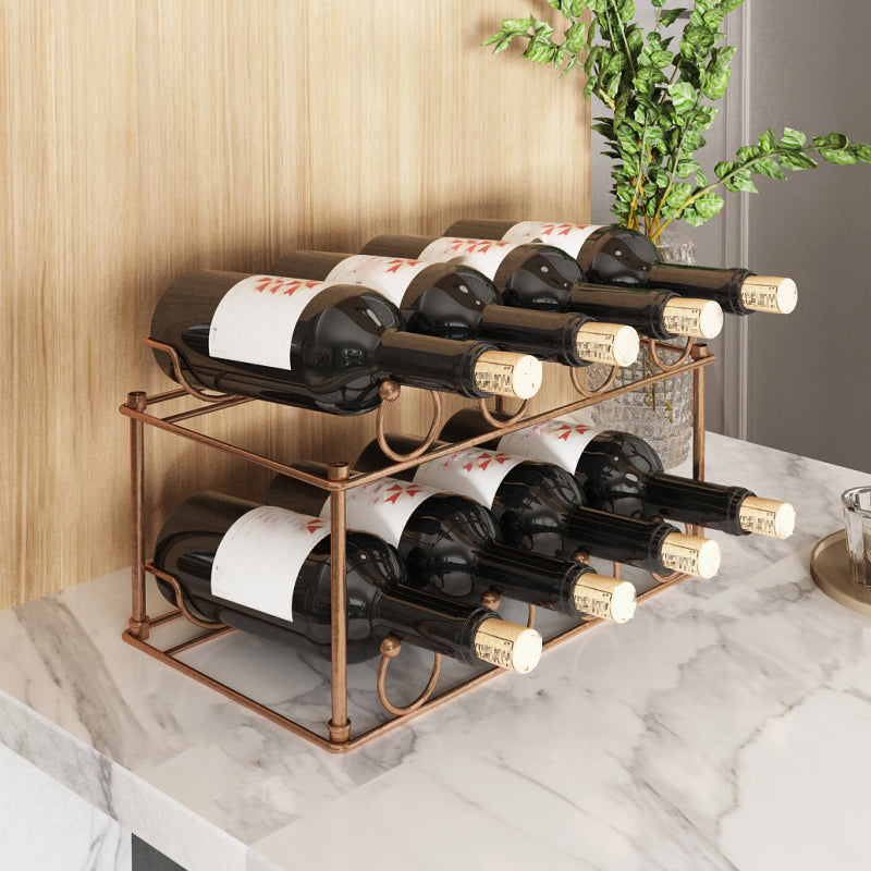 Contemporary Metal Wine Rack Bottle Tabletop Or Countertop Free-Stand Bottle Holder