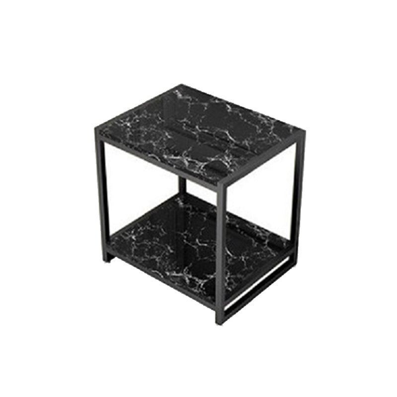 Contemporary Faux Marble Accent Table Nightstand 19.7" Tall Bed Nightstand Black Black White 1 Piece Clearhalo 'Bedroom Furniture' 'furn' 'furn_night_stand' 'Furniture' 'night_stand' 'Nightstands' 6117250