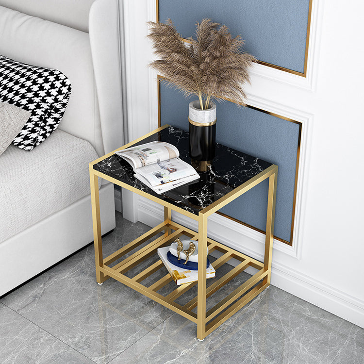 Contemporary Faux Marble Accent Table Nightstand 19.7" Tall Bed Nightstand Gold-Black 1 Piece Clearhalo 'Bedroom Furniture' 'furn' 'furn_night_stand' 'Furniture' 'night_stand' 'Nightstands' 6117252