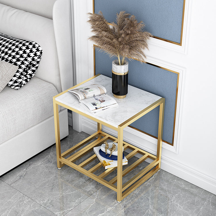 Contemporary Faux Marble Accent Table Nightstand 19.7" Tall Bed Nightstand Gold-White 1 Piece Clearhalo 'Bedroom Furniture' 'furn' 'furn_night_stand' 'Furniture' 'night_stand' 'Nightstands' 6117254