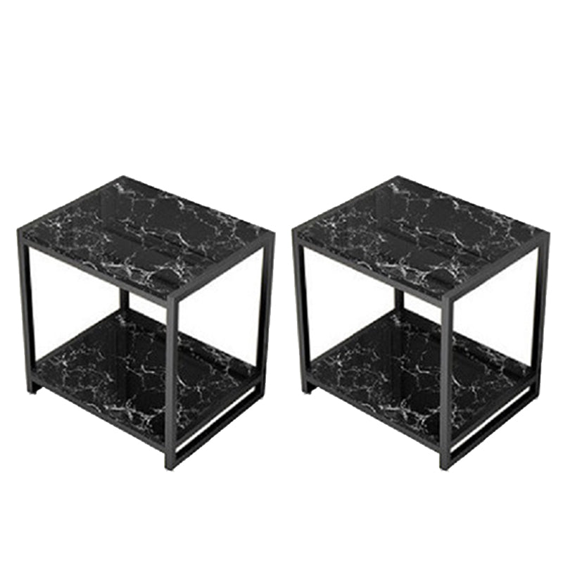 Contemporary Faux Marble Accent Table Nightstand 19.7" Tall Bed Nightstand Black Black White 2 Piece Set Clearhalo 'Bedroom Furniture' 'furn' 'furn_night_stand' 'Furniture' 'night_stand' 'Nightstands' 6117258