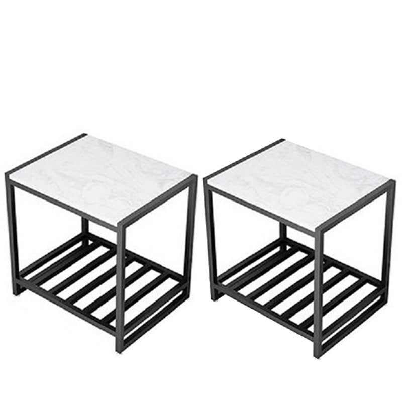 Contemporary Faux Marble Accent Table Nightstand 19.7" Tall Bed Nightstand White 2 Piece Set Clearhalo 'Bedroom Furniture' 'furn' 'furn_night_stand' 'Furniture' 'night_stand' 'Nightstands' 6117260