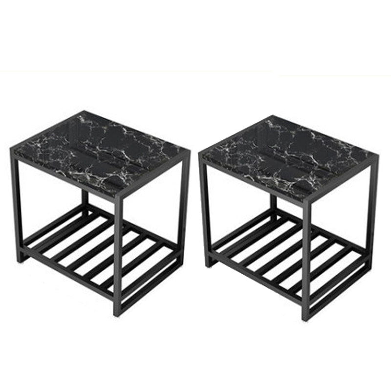 Contemporary Faux Marble Accent Table Nightstand 19.7" Tall Bed Nightstand Black White 2 Piece Set Clearhalo 'Bedroom Furniture' 'furn' 'furn_night_stand' 'Furniture' 'night_stand' 'Nightstands' 6117265