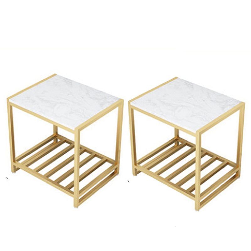 Contemporary Faux Marble Accent Table Nightstand 19.7" Tall Bed Nightstand Gold-White 2 Piece Set Clearhalo 'Bedroom Furniture' 'furn' 'furn_night_stand' 'Furniture' 'night_stand' 'Nightstands' 6117266