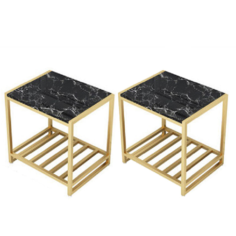 Contemporary Faux Marble Accent Table Nightstand 19.7" Tall Bed Nightstand Gold-Black 2 Piece Set Clearhalo 'Bedroom Furniture' 'furn' 'furn_night_stand' 'Furniture' 'night_stand' 'Nightstands' 6117270