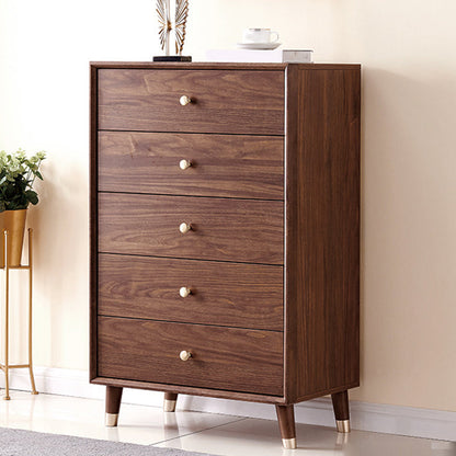 Glam Chest Chambre à coucher Commode de rangement en bois massif marron avec tiroirs