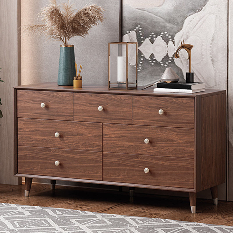 Glam Chest Chambre à coucher Commode de rangement en bois massif marron avec tiroirs