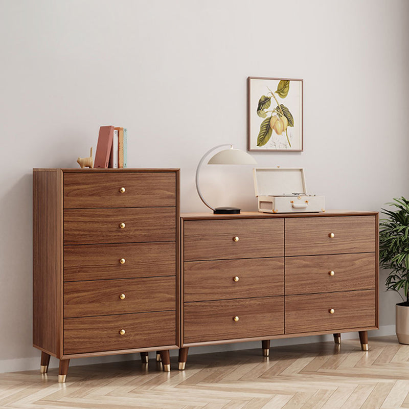 Glam Chest Chambre à coucher Commode de rangement en bois massif marron avec tiroirs