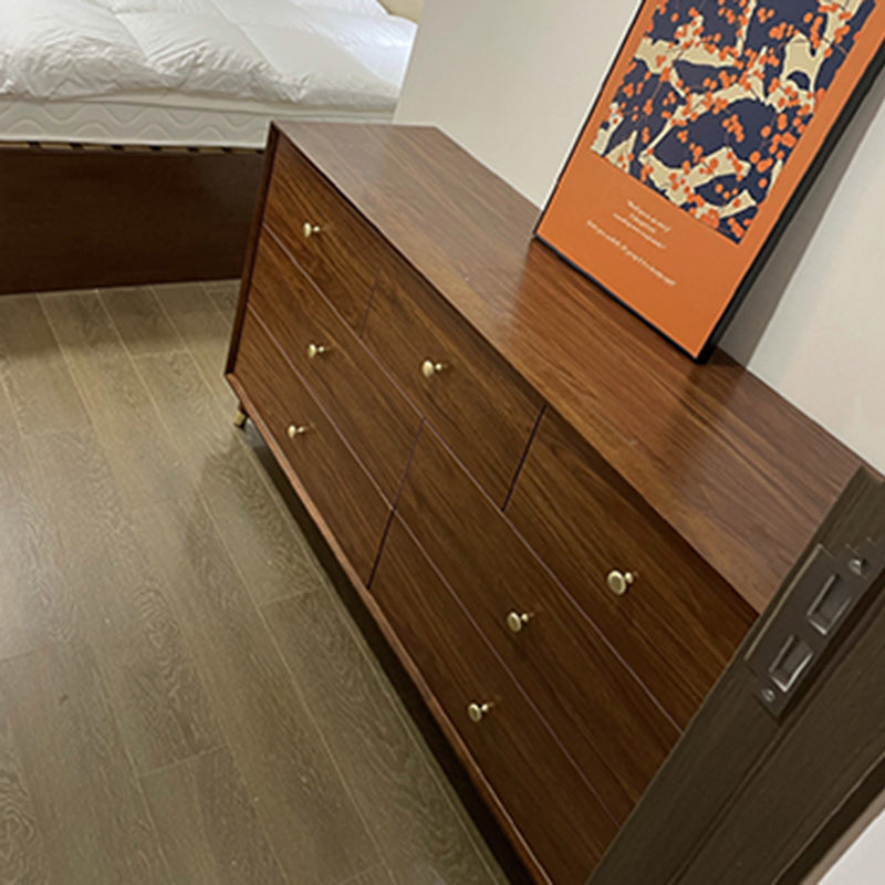 Glam Chest Chambre à coucher Commode de rangement en bois massif marron avec tiroirs