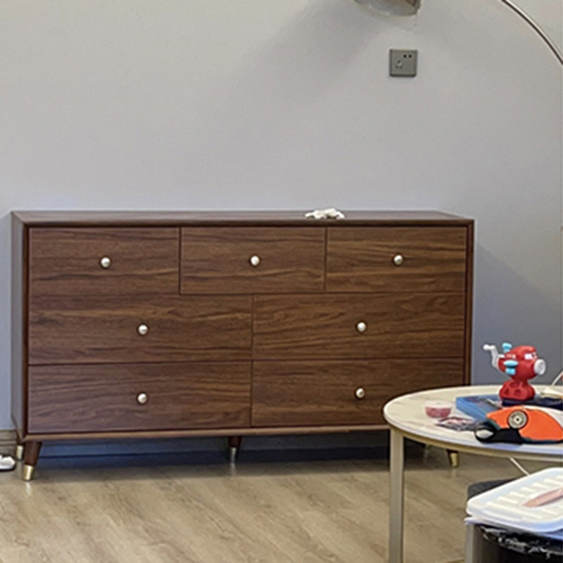 Glam Chest Chambre à coucher Commode de rangement en bois massif marron avec tiroirs