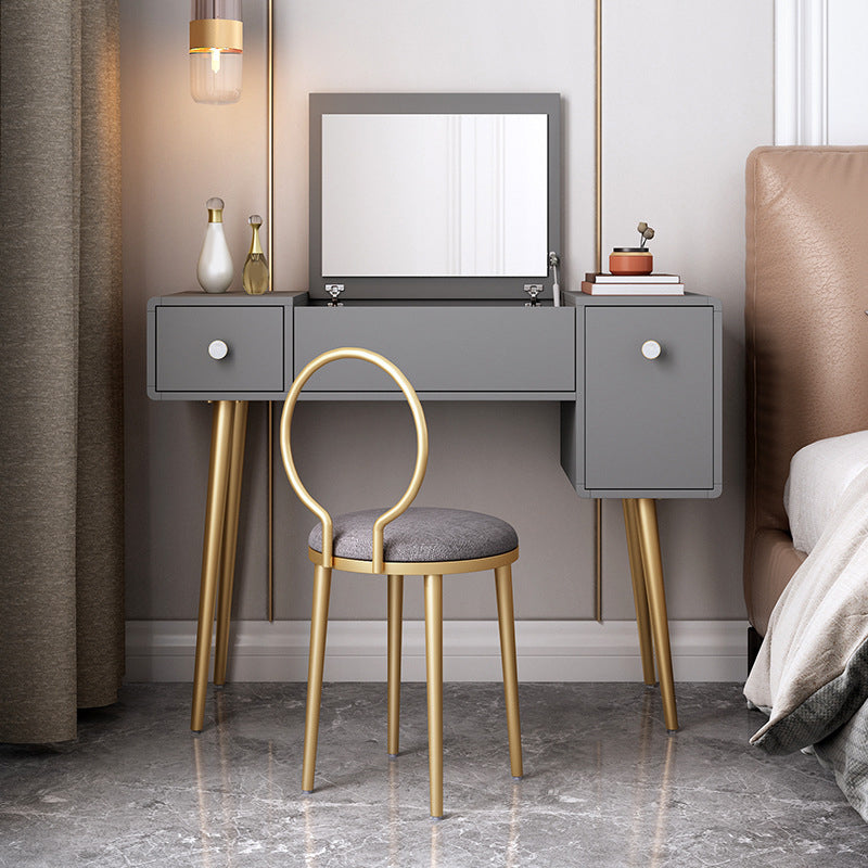 Flip-Top Vanity Set Contemporary 2 Drawers Makeup Dressing Table Makeup Vanity & Stools Grey Clearhalo 'Bedroom Furniture' 'furn' 'furn_makeup_vanities' 'Furniture' 'Makeup Vanities' 'makeup_vanities' 6118608