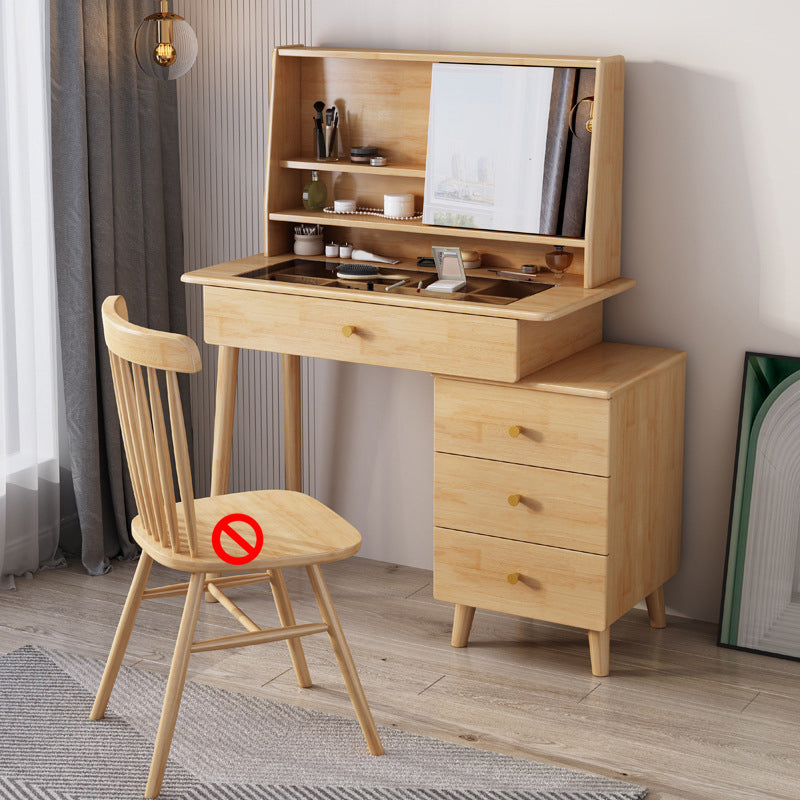 Taburete de tocador de maquillaje de madera con espejo en acabado natural/nogal