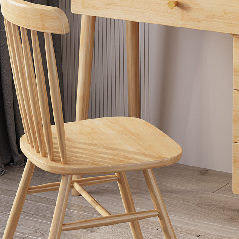 Taburete de tocador de maquillaje de madera con espejo en acabado natural/nogal