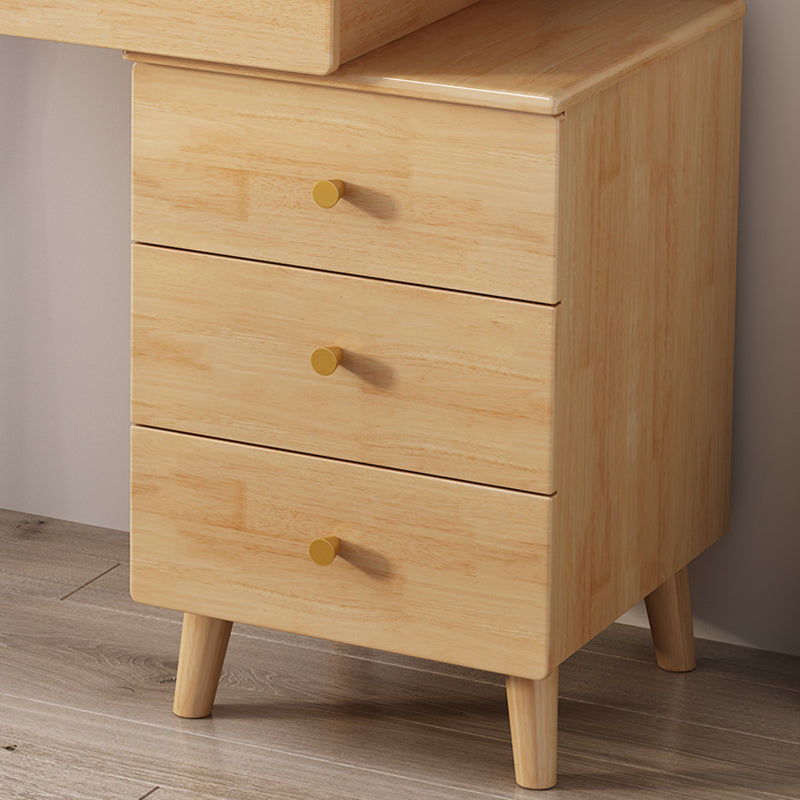 Taburete de tocador de maquillaje de madera con espejo en acabado natural/nogal