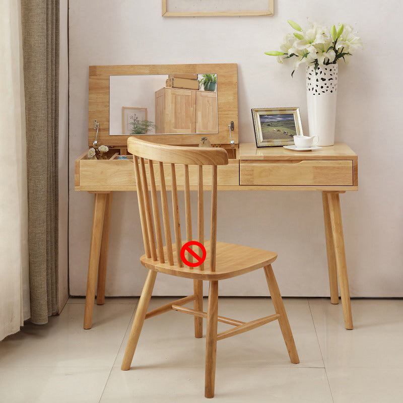 Nordic Flip-Top Vanity Dressing Table Set with Stool 1-Drawer Wood Vanity Table Makeup Vanity Natural Clearhalo 'Bedroom Furniture' 'furn' 'furn_makeup_vanities' 'Furniture' 'Makeup Vanities' 'makeup_vanities' 6118668