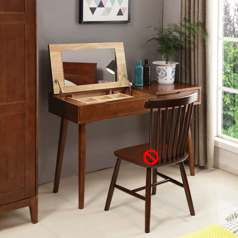Nordic Flip-Top Vanity Dressing Table Set with Stool 1-Drawer Wood Vanity Table Makeup Vanity Walnut Clearhalo 'Bedroom Furniture' 'furn' 'furn_makeup_vanities' 'Furniture' 'Makeup Vanities' 'makeup_vanities' 6118669