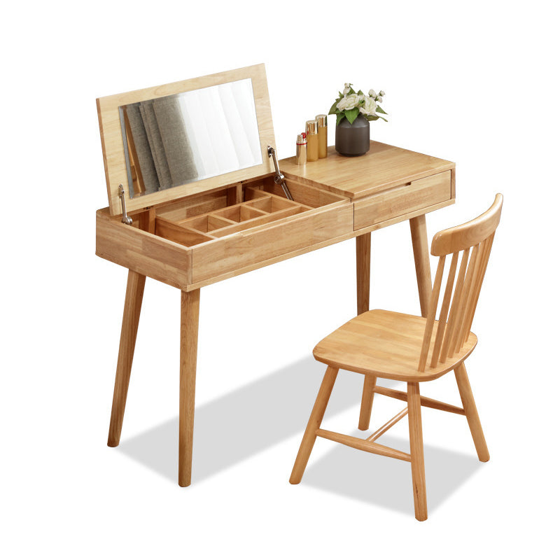 Nordic Flip-Top Vanity Dressing Table Set with Stool 1-Drawer Wood Vanity Table Clearhalo 'Bedroom Furniture' 'furn' 'furn_makeup_vanities' 'Furniture' 'Makeup Vanities' 'makeup_vanities' 6118673