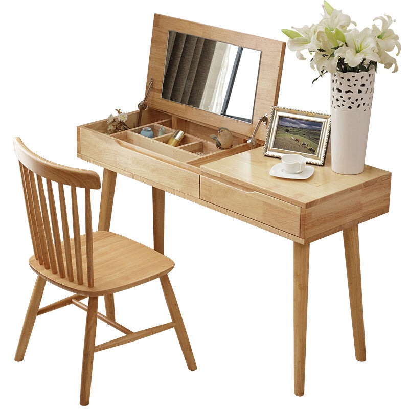 Nordic Flip-Top Vanity Dressing Table Set with Stool 1-Drawer Wood Vanity Table Clearhalo 'Bedroom Furniture' 'furn' 'furn_makeup_vanities' 'Furniture' 'Makeup Vanities' 'makeup_vanities' 6118679