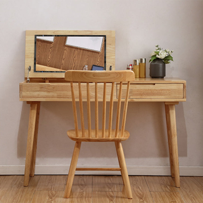 Nordic Flip-Top Vanity Dressing Table Set with Stool 1-Drawer Wood Vanity Table Makeup Vanity & Stools 39"L x 18"W x 31"H Natural Clearhalo 'Bedroom Furniture' 'furn' 'furn_makeup_vanities' 'Furniture' 'Makeup Vanities' 'makeup_vanities' 6118682