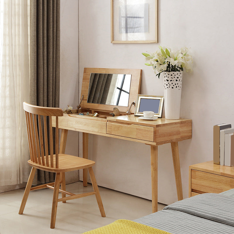 Nordic Flip-Top Vanity Dressing Table Set with Stool 1-Drawer Wood Vanity Table Clearhalo 'Bedroom Furniture' 'furn' 'furn_makeup_vanities' 'Furniture' 'Makeup Vanities' 'makeup_vanities' 6118683