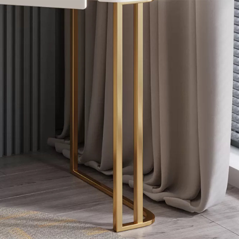 Luxuriöser Glas Waschtisch mit Spiegel & Stuhl 3 Schubladen Beige Dressing Tisch