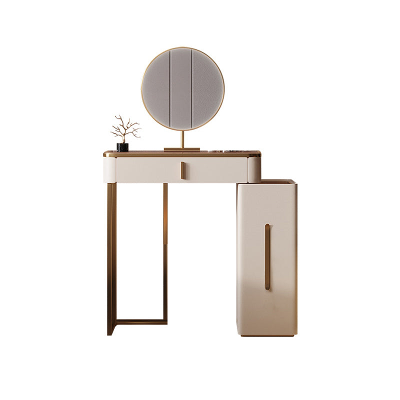 Luxuriöser Glas Waschtisch mit Spiegel & Stuhl 3 Schubladen Beige Dressing Tisch