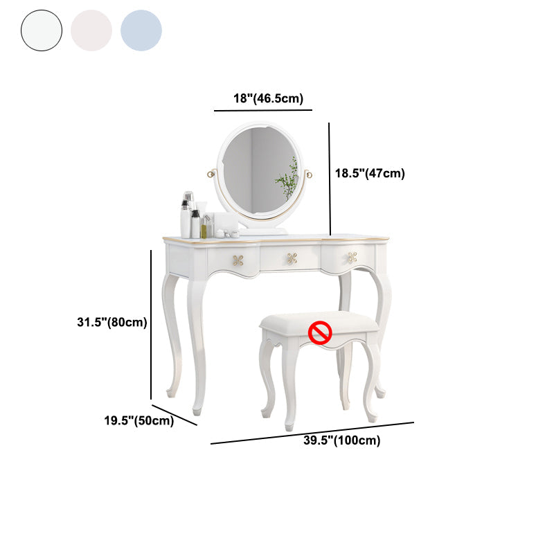 3 Storage Drawers & Mirror Vanity Set Victorian Wood Make-up Vanity
