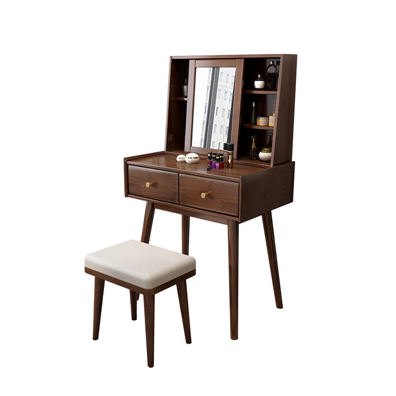 ノルディックウッドバニティテーブルセット2つの引き出しミラーメイクアップドレッシングテーブル