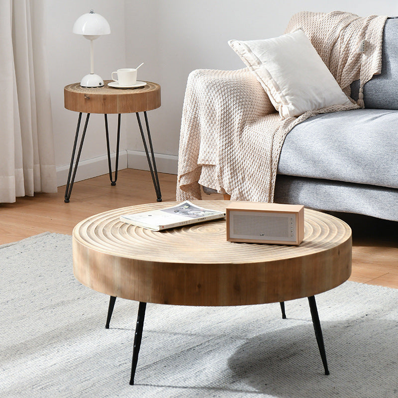 Iron 4 Legs Cocktail Table Scandinavian Round Wooden Coffee Table for Home Clearhalo 'Coffee & Accent Tables' 'Coffee Tables' 'coffee_tables' 'furn' 'furn_coffee_tables' 'Furniture' 'Living Room Furniture' 6118907