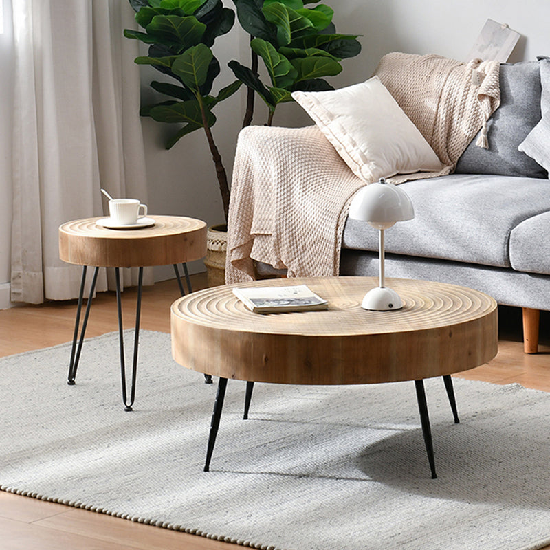 Iron 4 Legs Cocktail Table Scandinavian Round Wooden Coffee Table for Home 31.5"L x 31.5"W x 13.8"H + 15.7"L x 15.7"W x 18.5"H Clearhalo 'Coffee & Accent Tables' 'Coffee Tables' 'coffee_tables' 'furn' 'furn_coffee_tables' 'Furniture' 'Living Room Furniture' 6118908