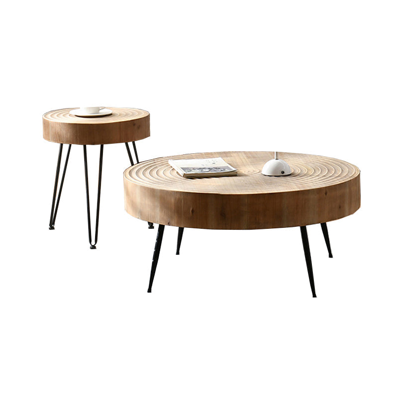 Iron 4 Legs Cocktail Table Scandinavian Round Wooden Coffee Table for Home Clearhalo 'Coffee & Accent Tables' 'Coffee Tables' 'coffee_tables' 'furn' 'furn_coffee_tables' 'Furniture' 'Living Room Furniture' 6118915