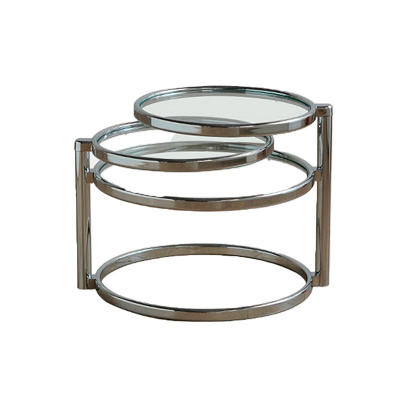 Extendable Coffee Table with Glass Round Top and Stainless Steel Base Clearhalo 'Coffee & Accent Tables' 'Coffee Tables' 'coffee_tables' 'furn' 'furn_coffee_tables' 'Furniture' 'Living Room Furniture' 6118924