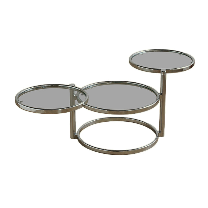 Extendable Coffee Table with Glass Round Top and Stainless Steel Base Grey Clearhalo 'Coffee & Accent Tables' 'Coffee Tables' 'coffee_tables' 'furn' 'furn_coffee_tables' 'Furniture' 'Living Room Furniture' 6118929