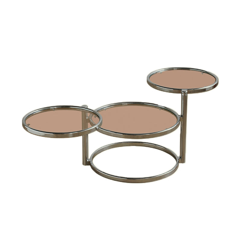 Extendable Coffee Table with Glass Round Top and Stainless Steel Base Tan Clearhalo 'Coffee & Accent Tables' 'Coffee Tables' 'coffee_tables' 'furn' 'furn_coffee_tables' 'Furniture' 'Living Room Furniture' 6118931