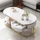 Glam Style Cocktail Table with Shelf and Drawer Stone Ova Top Coffee Table Clearhalo 'Coffee & Accent Tables' 'Coffee Tables' 'coffee_tables' 'furn' 'furn_coffee_tables' 'Furniture' 'Living Room Furniture' 6118935