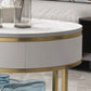 Glam Style Cocktail Table with Shelf and Drawer Stone Ova Top Coffee Table Clearhalo 'Coffee & Accent Tables' 'Coffee Tables' 'coffee_tables' 'furn' 'furn_coffee_tables' 'Furniture' 'Living Room Furniture' 6118936