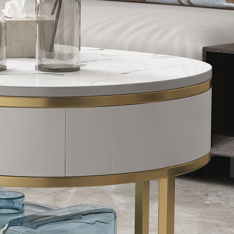 Glam Style Cocktail Table with Shelf and Drawer Stone Ova Top Coffee Table Clearhalo 'Coffee & Accent Tables' 'Coffee Tables' 'coffee_tables' 'furn' 'furn_coffee_tables' 'Furniture' 'Living Room Furniture' 6118936