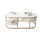 Glam Style Cocktail Table with Shelf and Drawer Stone Ova Top Coffee Table Clearhalo 'Coffee & Accent Tables' 'Coffee Tables' 'coffee_tables' 'furn' 'furn_coffee_tables' 'Furniture' 'Living Room Furniture' 6118937