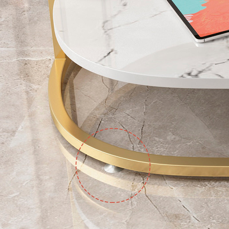 Glam Style Cocktail Table with Shelf and Drawer Stone Ova Top Coffee Table Clearhalo 'Coffee & Accent Tables' 'Coffee Tables' 'coffee_tables' 'furn' 'furn_coffee_tables' 'Furniture' 'Living Room Furniture' 6118938