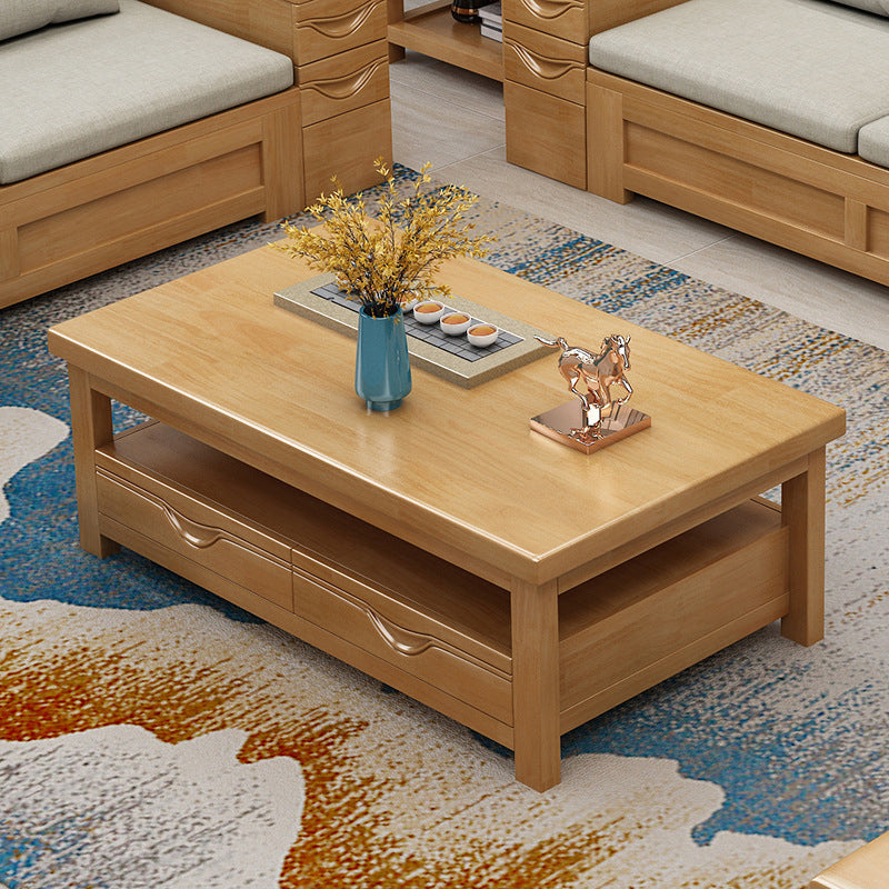 Contemporary with Storage Drawers Rectangular Solid Wood Single Coffee Table