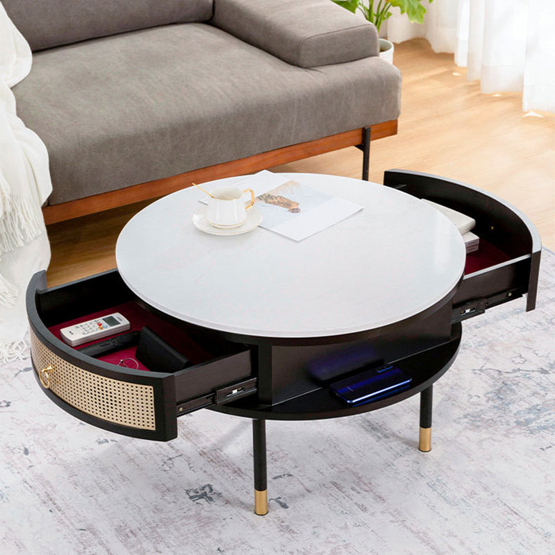 17.7" H Round Slate Coffee Table 4 Legs Cocktail Table with 2 Drawers Clearhalo 'Coffee & Accent Tables' 'Coffee Tables' 'coffee_tables' 'furn' 'furn_coffee_tables' 'Furniture' 'Living Room Furniture' 6118955