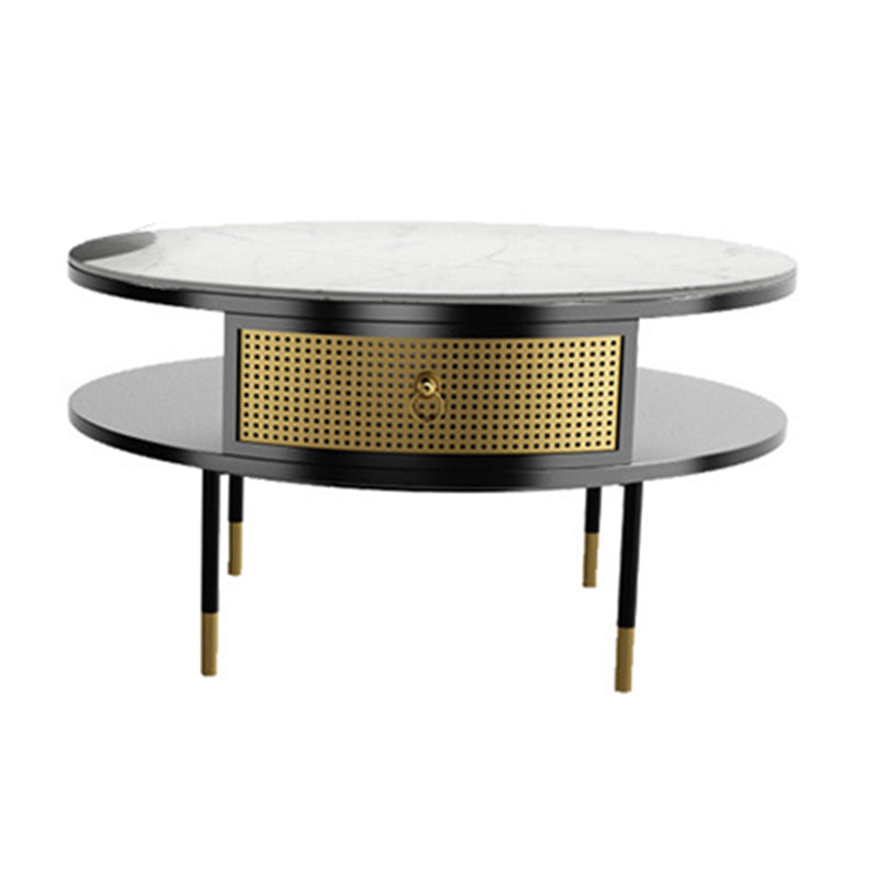 17.7" H Round Slate Coffee Table 4 Legs Cocktail Table with 2 Drawers Clearhalo 'Coffee & Accent Tables' 'Coffee Tables' 'coffee_tables' 'furn' 'furn_coffee_tables' 'Furniture' 'Living Room Furniture' 6118958
