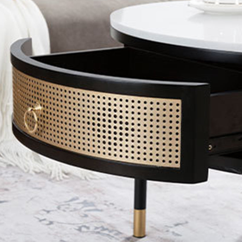 17.7" H Round Slate Coffee Table 4 Legs Cocktail Table with 2 Drawers Clearhalo 'Coffee & Accent Tables' 'Coffee Tables' 'coffee_tables' 'furn' 'furn_coffee_tables' 'Furniture' 'Living Room Furniture' 6118959
