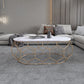 Glam Slate Coffee Table with Iron Frame and Oval Stone Top Cocktail Table